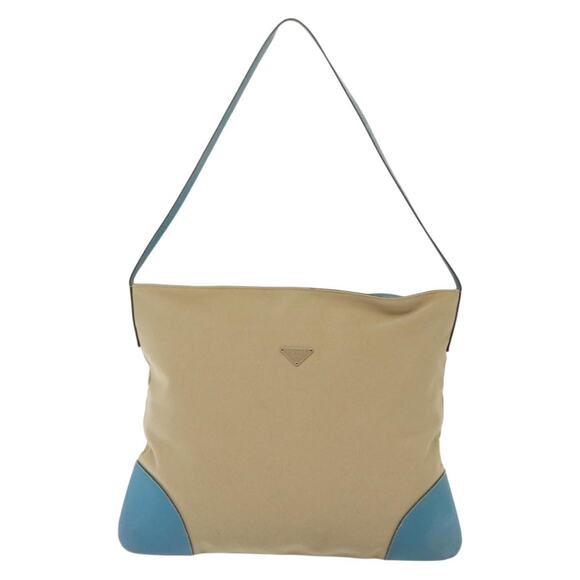 PRADA Shoulder Bag Canvas Beige Silver - Picture 2 of 12